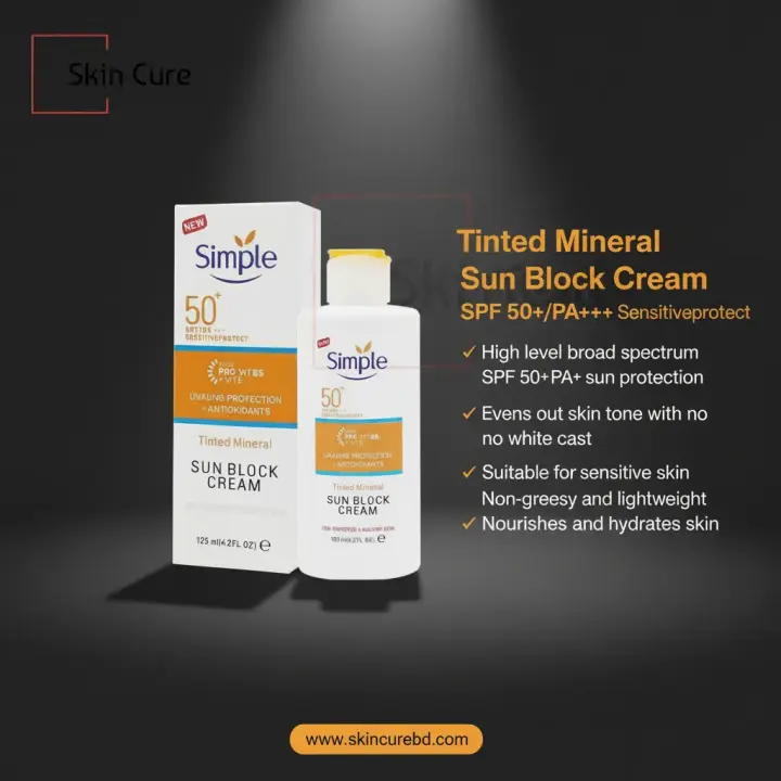 Simple's Tinted Mineral Sun Block Cream! Get broad-spectrum SPF 50+- 125ml